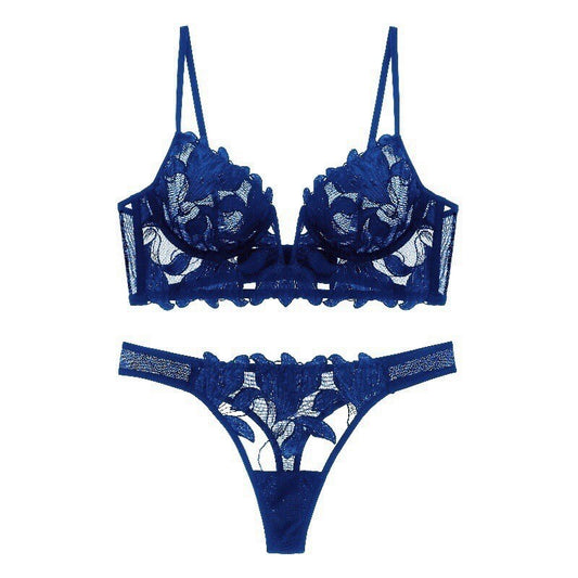 Women's Deep V Lace Lingerie Set | Push-Up Bra & Knicker Set