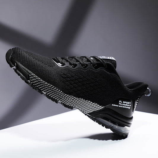 Men's Striped Mesh Running Shoes – Lace-Up Jogging Trainers