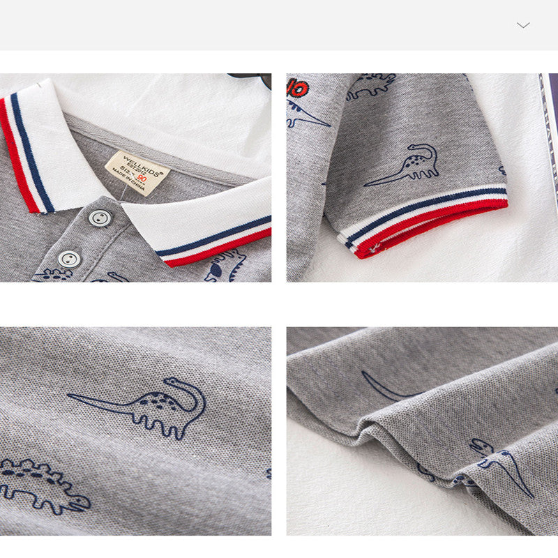 Boys' Cartoon Print Cotton Short Sleeve T-Shirt | Grey & White