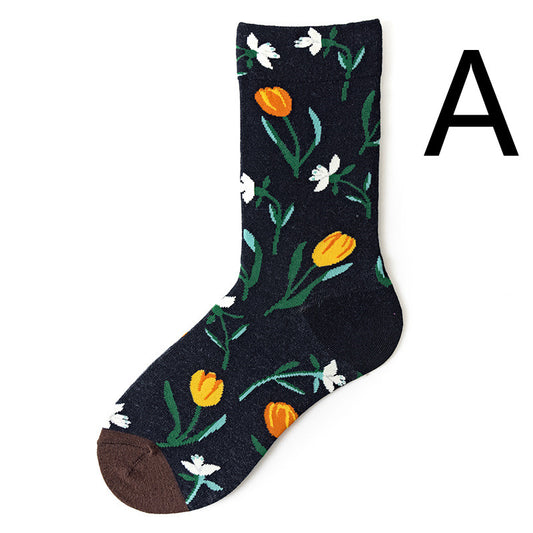 Men's Jacquard Cotton Retro Socks – Novelty Patterned One-Size Socks 19 Designs