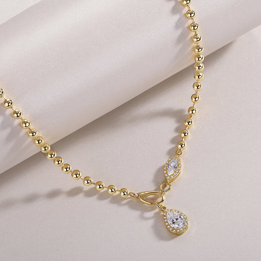 Pear-Shaped Moissanite 925 Sterling Silver 24K Gold-Plated Necklace | 6x9mm