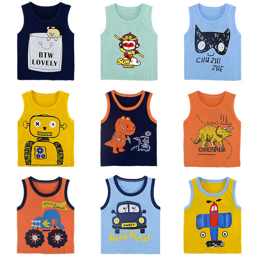 Children's Cartoon Print Cotton Sleeveless Vest | 10 Designs
