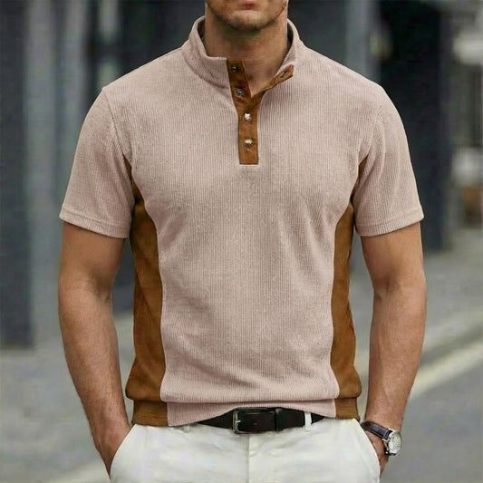 Men's Stand Collar Button-Down Polo Shirt | Slim Fit