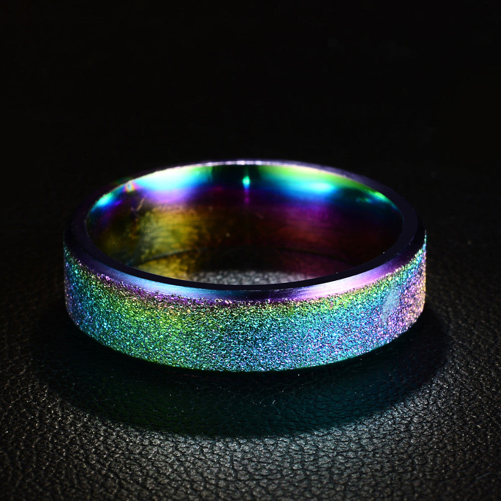 Unisex Stainless Steel Frosted Matte Ring – 6mm Minimalist Band Gold, Black & Blue
