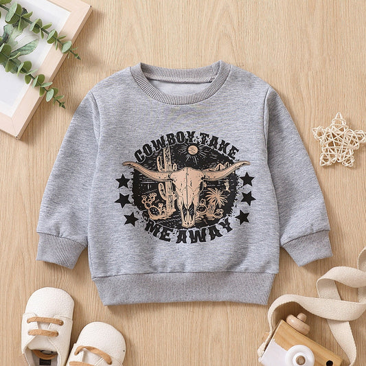 Children's Cotton Letter & Cow Print Sweatshirt | Kids Top