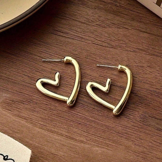 Heart-Shaped Stud Earrings | Electroplated Metal Earrings for Women
