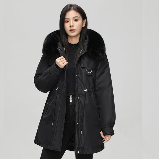 Women's Mid-Length Padded Coat with Fur Collar - 5 Colours