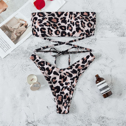 Women's Leopard Print Bandeau Bikini | Padded | Sizes S–L