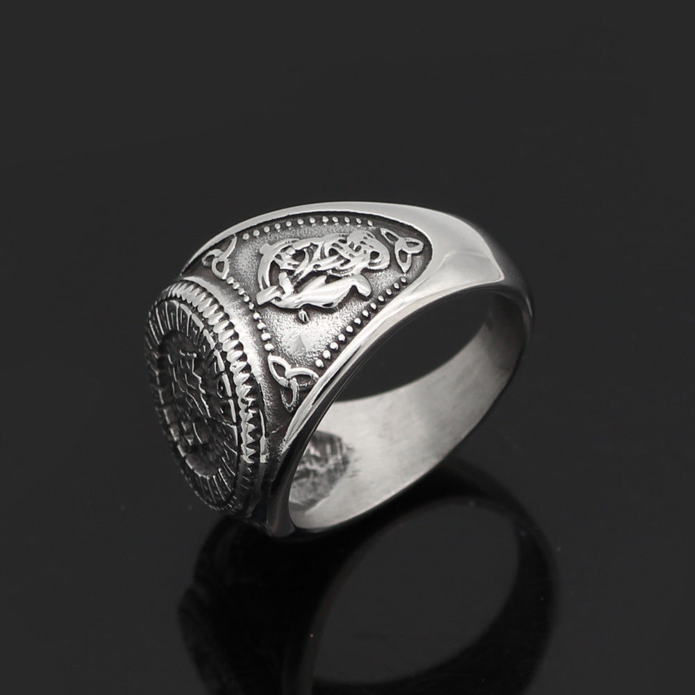 Men's Titanium Steel Wolf Head Ring – Vintage Animal Totem Band