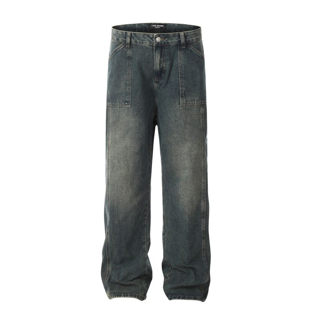 Men's Washed Blue Denim Jeans – Cotton Casual Jeans, Sizes S–2XL