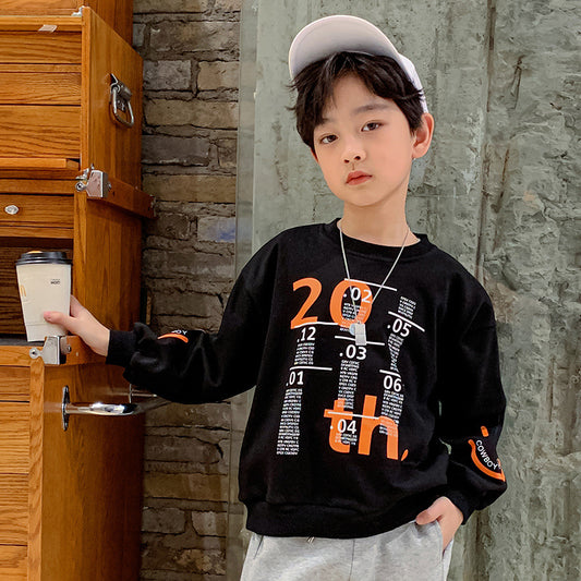 Children's Letter Print Cotton Pullover Sweatshirt | Boys Casual Top