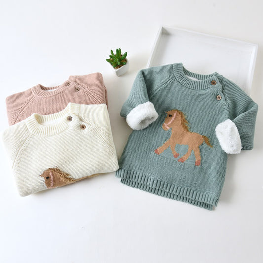 Girls Padded Knit Pullover Sweater – Warm Cotton Kids Top