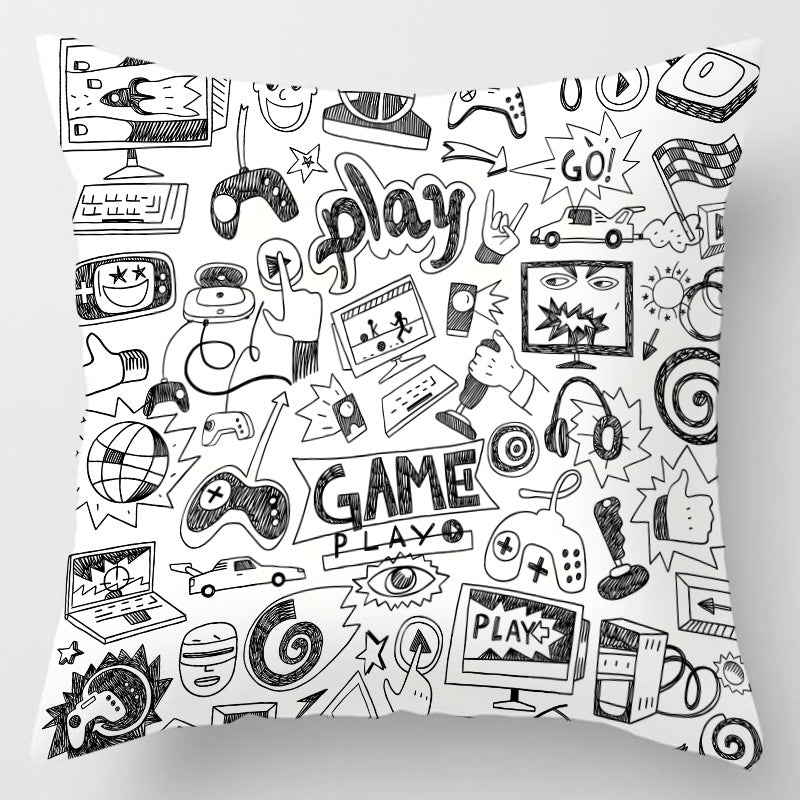 Cartoon & Gaming Print Cushion Cover 45x45cm – Peach Skin Pillowcase