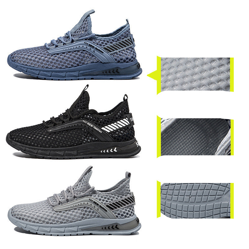 Breathable Mesh Low-Top Sports Casual Trainers - Lace-Up Rubber Sole
