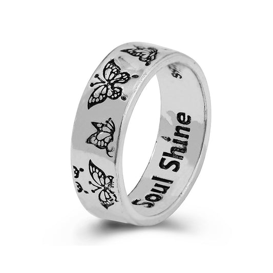 Unisex Alloy Vintage Carved Butterfly Ring – Personality Statement Band