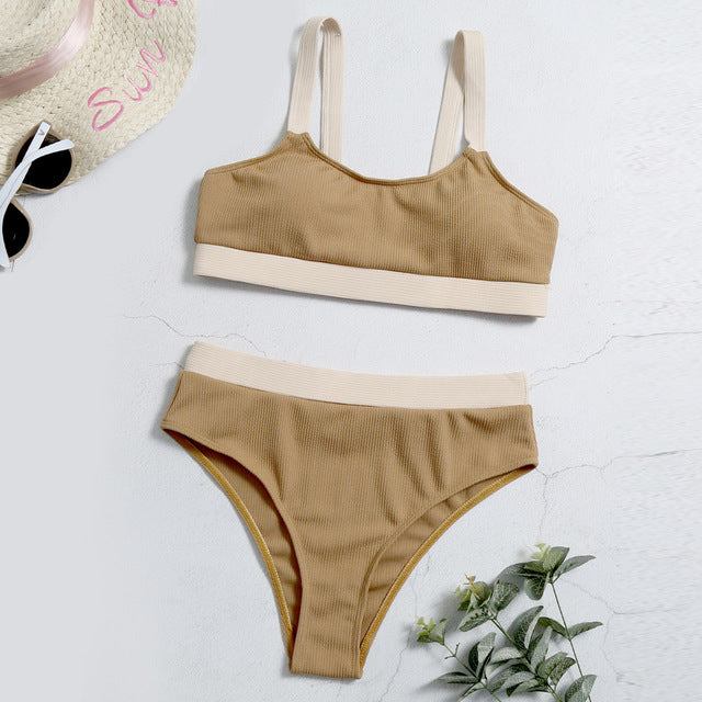 Women's High-Waist Bikini Set – 22 Colours, Bra & Shorts