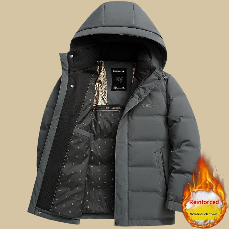 Men's Hooded Down Jacket - Thick Winter Coat with Detachable Collar