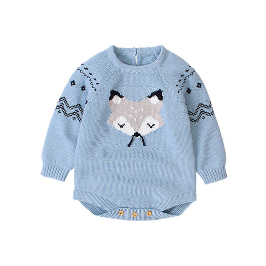 Baby Fox Print Romper | Long Sleeve Cotton Onesie