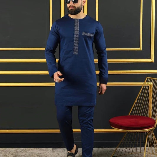 Men's African Ethnic Style Casual Suit | Cotton Blend Shirt & Trousers