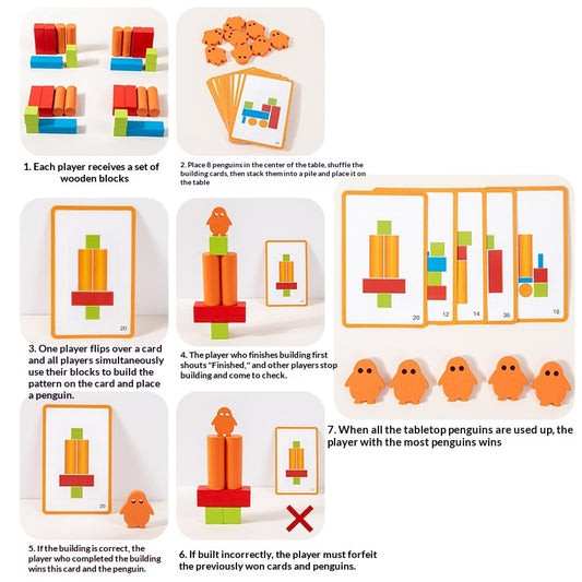 Wooden Penguin Building Blocks Set for Kids
