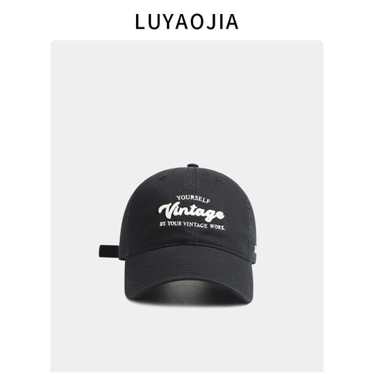Vintage Cotton Baseball Cap with Letter Embroidery