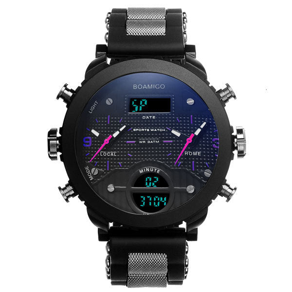 Men's Dual Display Quartz Watch – 3 Time Zones, Waterproof
