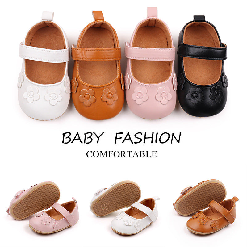 Girls' Flower Soft-Sole Non-Slip Toddler Shoes | Princess PU Leather Baby Shoes