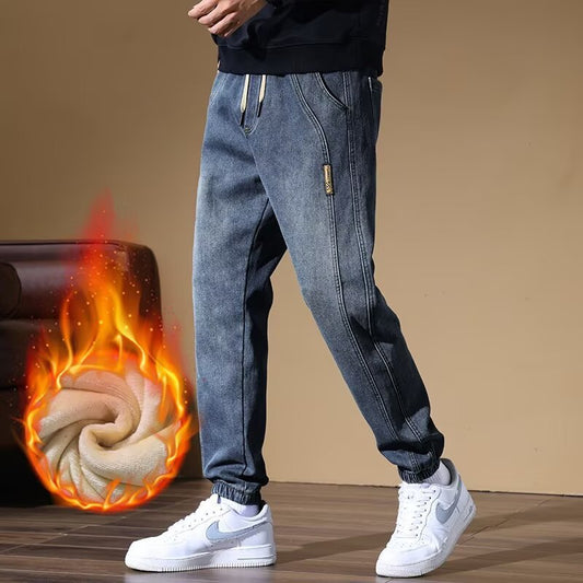 Men's Fleece-Lined Denim-Look Jogger Trousers | Warm M-5XL