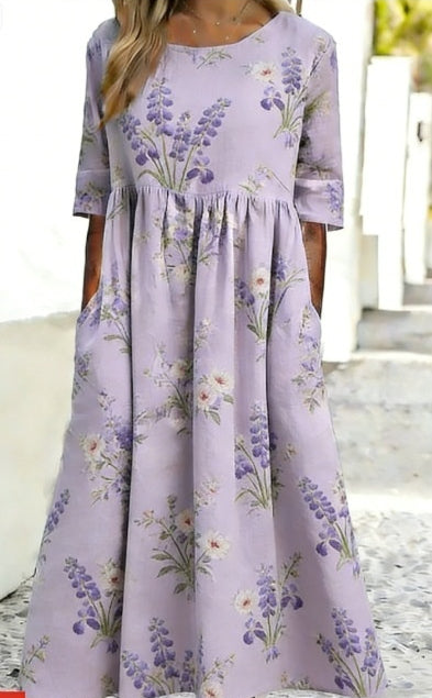 Women's Floral Print Long Sleeve Round Neck Dress