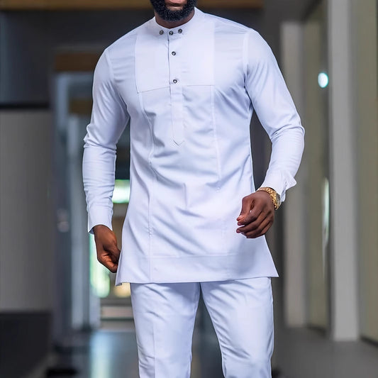 Men's African Ethnic Style Long Sleeve Shirt | Polyester Blend