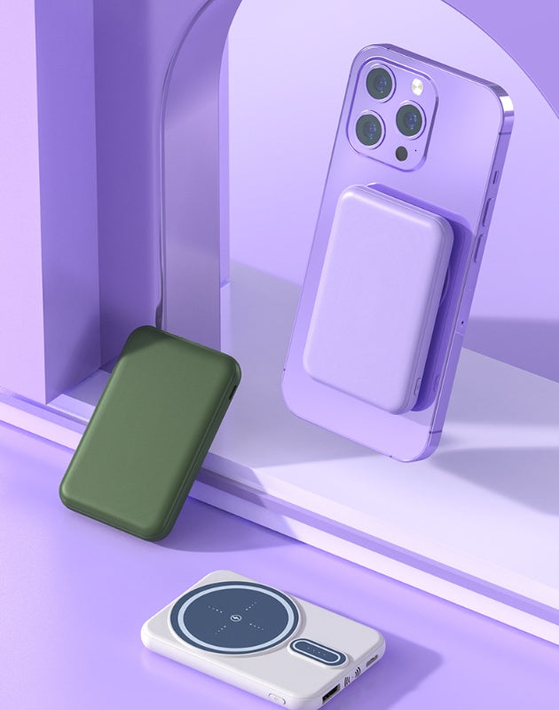 Magnetic Power Bank – 5,000mAh Slim Portable Charger Purple, Black, White & Green