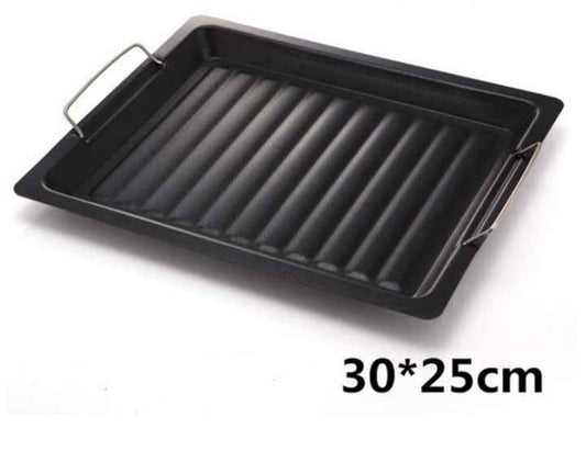Rectangular Non-Stick BBQ Grill Pan – Steel Barbecue Dish 30 × 25cm