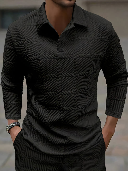 Men's Long Sleeve Polo Shirt – Slim Fit Button Lapel | 4 Colours | Sizes S–2XL