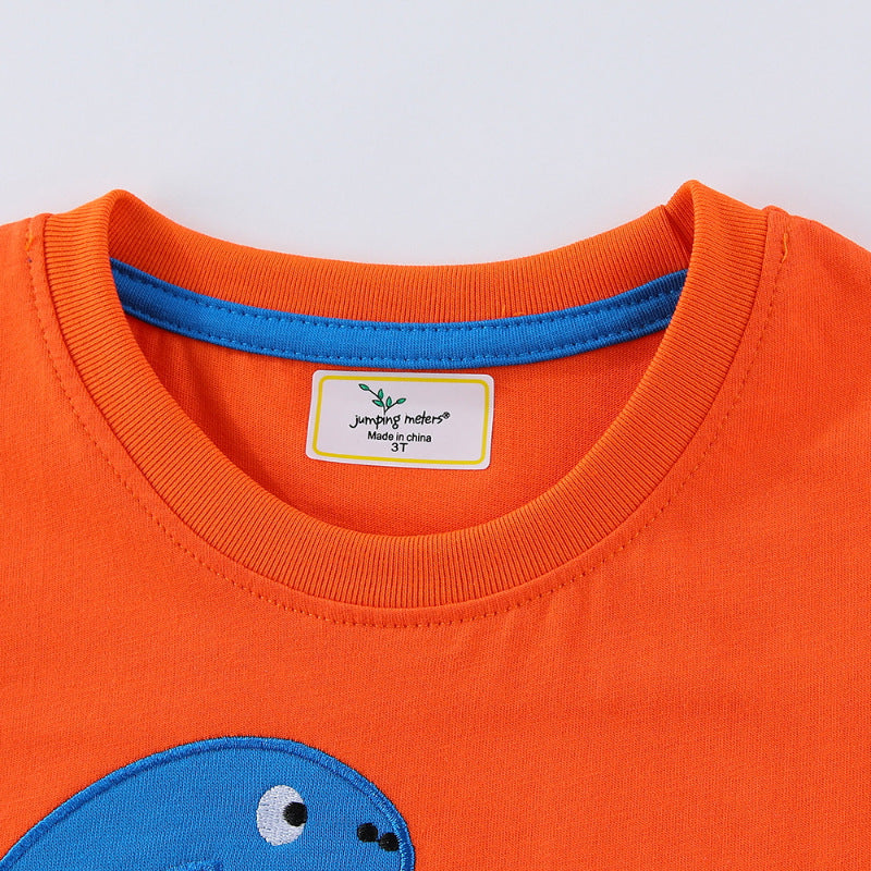 Kids Dinosaur Embroidery Cotton T-Shirt | Short Sleeve