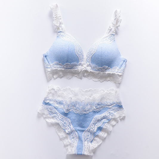 Women's Deep V Lace Bra & Panties Set | 3/4 Cup Gathering Lingerie