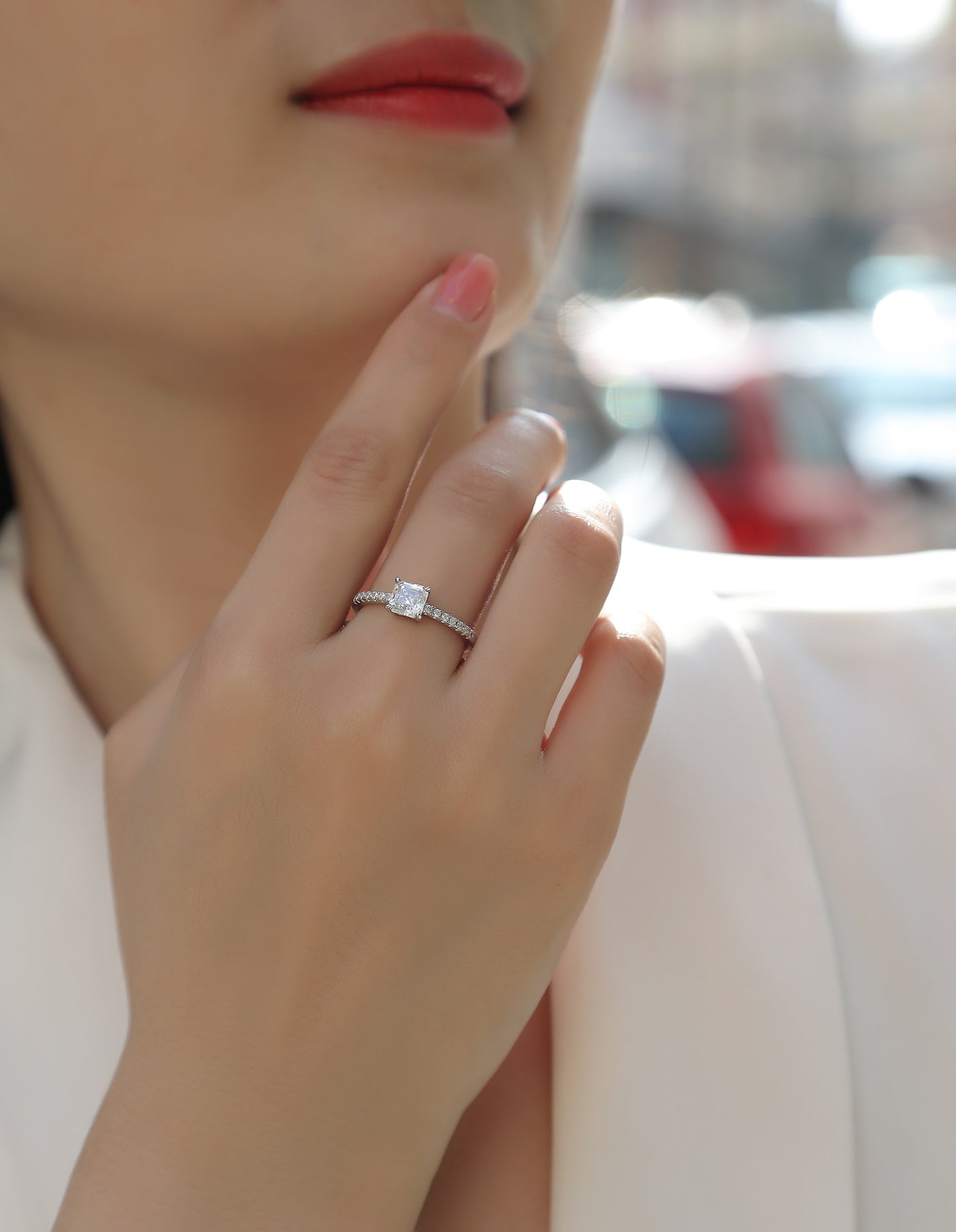 Octagonal Moissanite 925 Sterling Silver Platinum-Plated Ring | GRA Certified