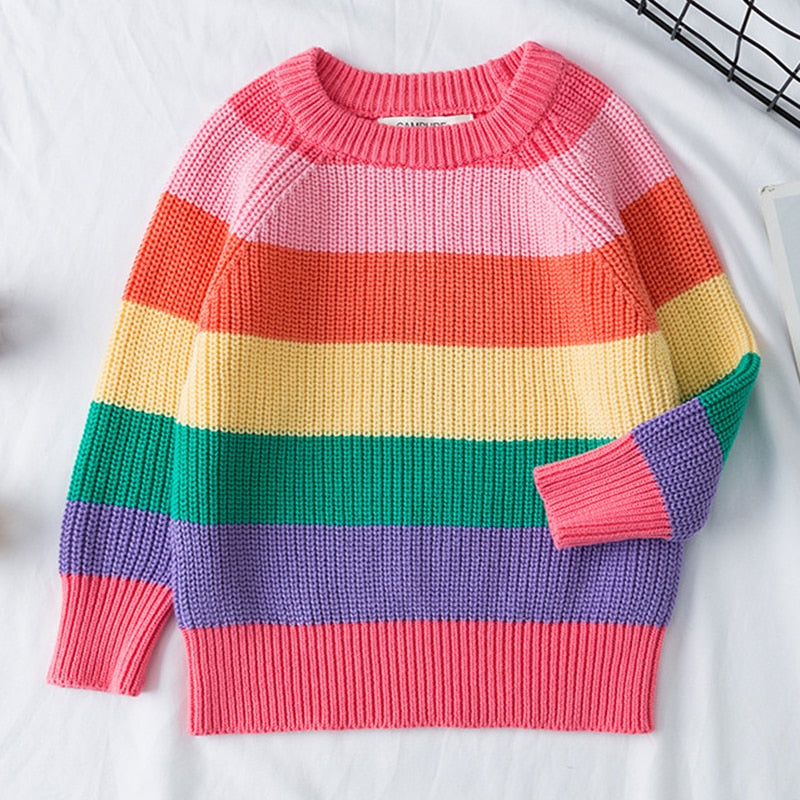 Kids Striped Cotton Pullover Sweater | Blue & Pink, Sizes 80–140cm