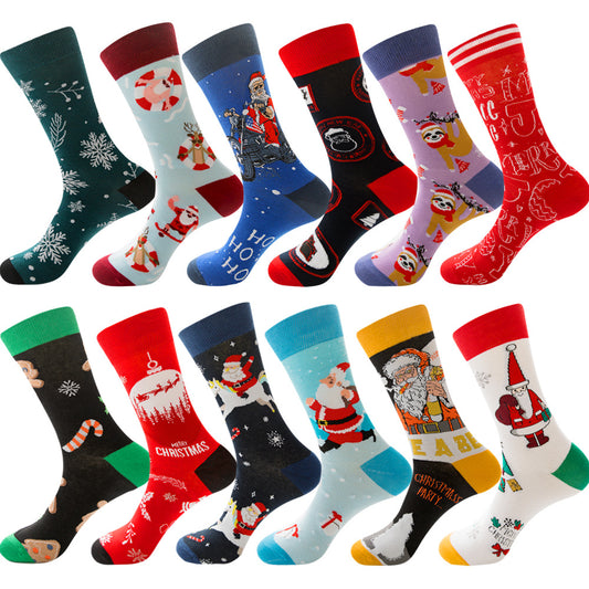 Men’s Novelty Jacquard Cotton Mid-Tube Socks 26 Designs Santa Moose EU 39-46