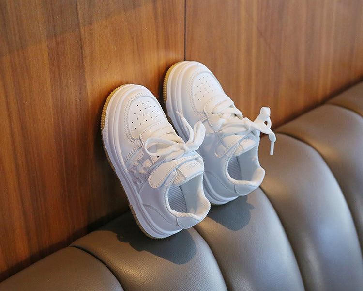 Children's White PU Velcro Trainers | Unisex Kids Shoes EU 21-38