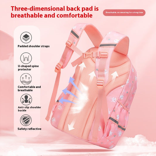 Kids' Rabbit Cartoon School Backpack – Spine Protection & Waterproof, Ages 6–12