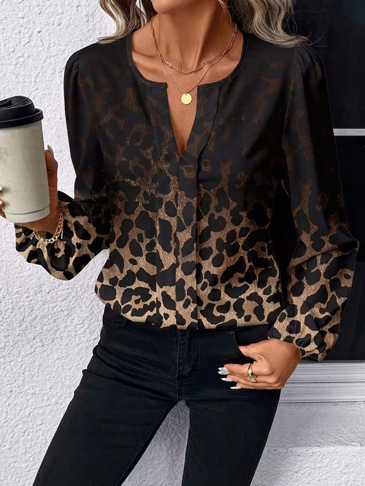 Women's Printed Puff-Sleeve V-Neck Blouse