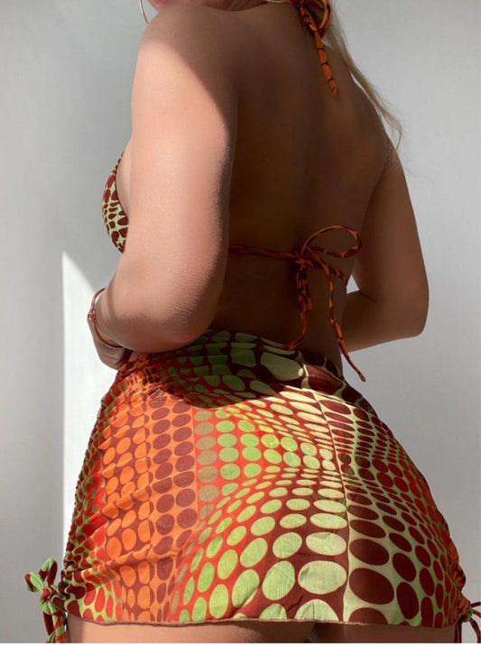 Women's Printed 4-Piece Bikini Set | Shorts, Skirt, Bra & Headband