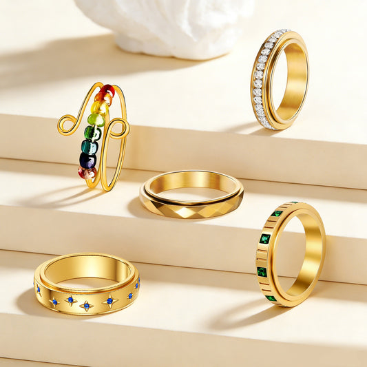 Diamond-Encrusted Stainless Steel Ring | Real Gold Plated Unisex Ring