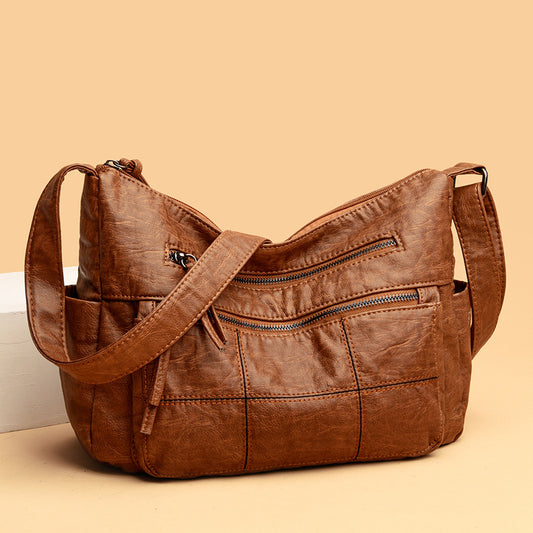 Women's PU Crossbody Shoulder Bag | 3D Pocket | Black, Caramel, Grey & Red