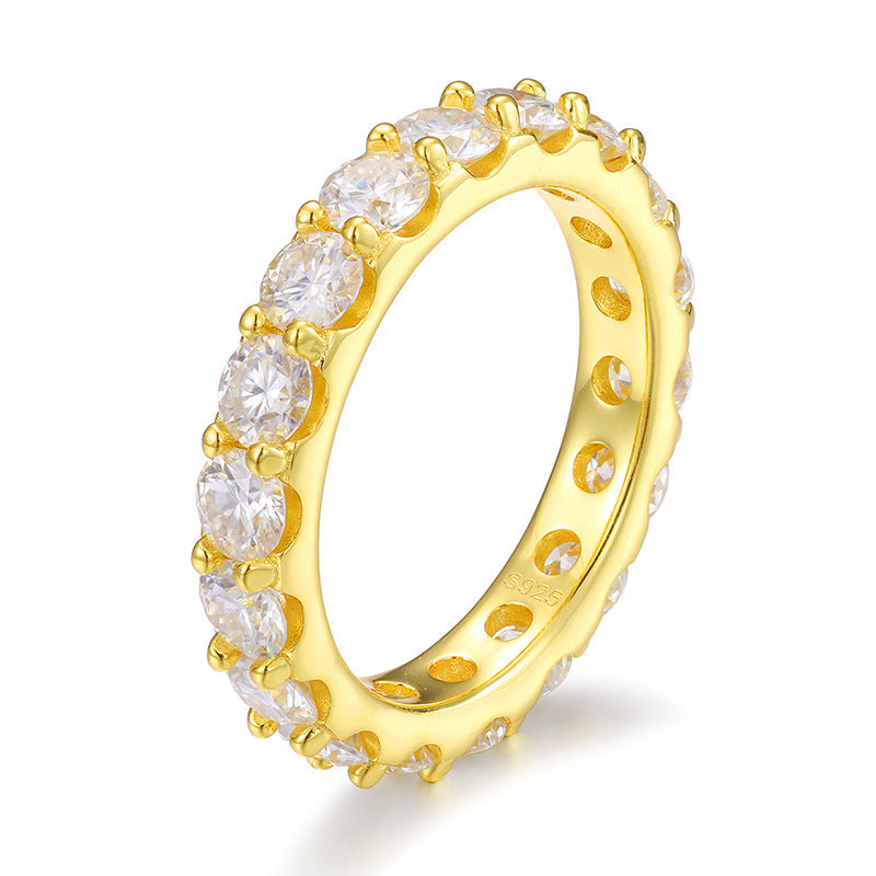 Stylish Fashion Brand Ring Inlaid With A Single Row Of 4mm Zirconias