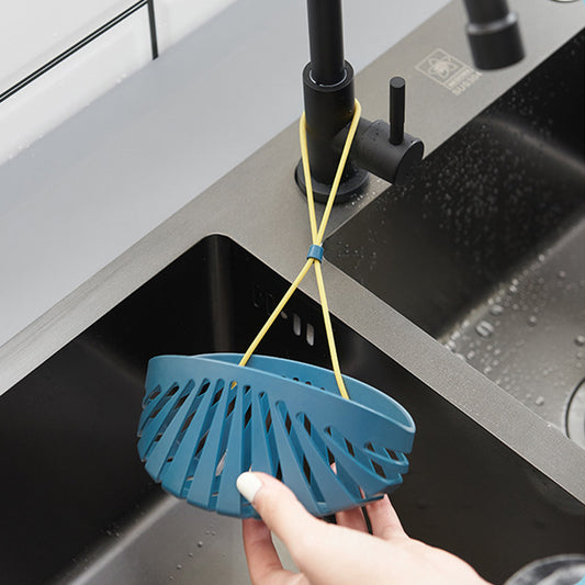Shell-Shaped Kitchen Sink Drain Bag with Lanyard | Blue & White