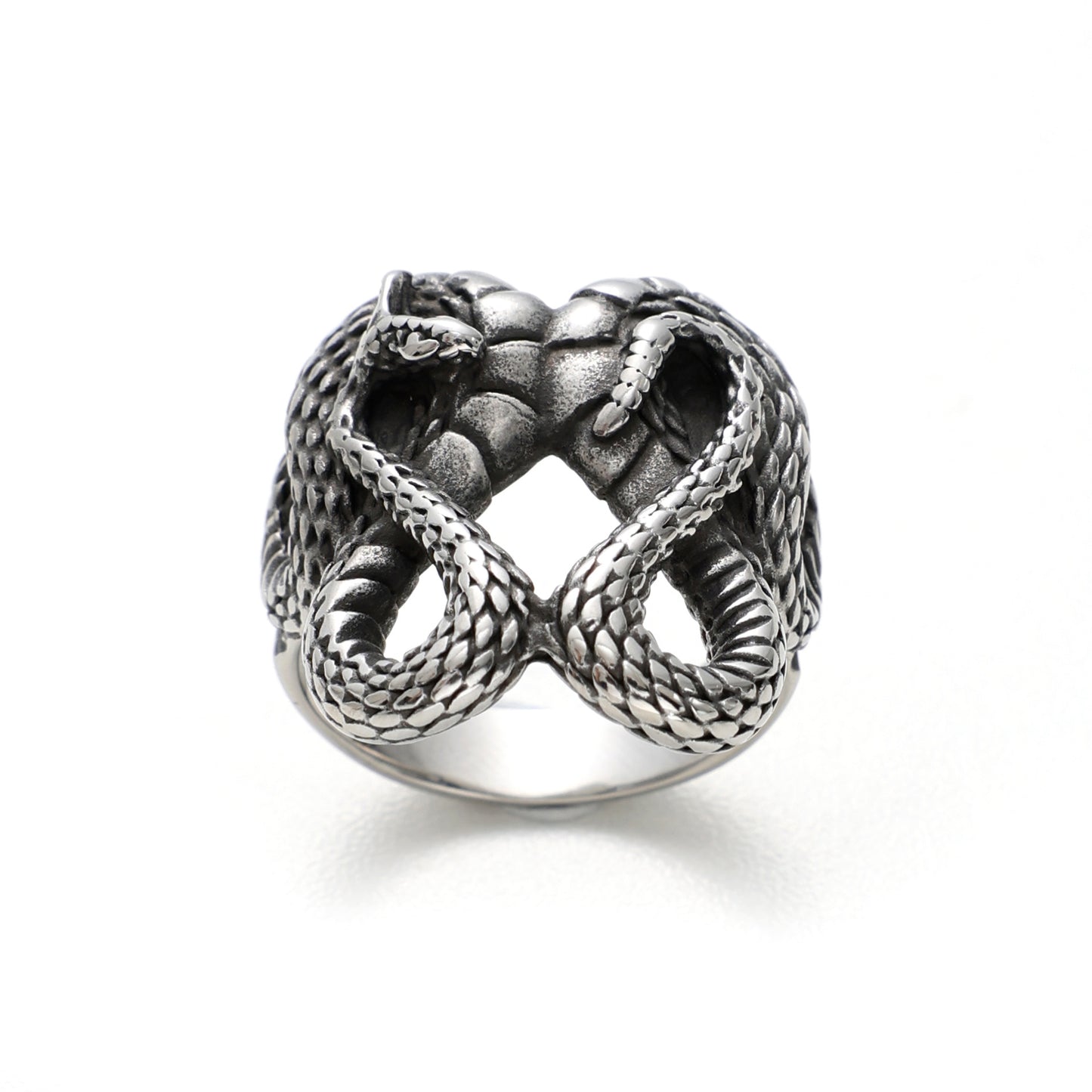 Men's Stainless Steel Tiger Head & Snake Ring – Bold Animal Totem Band