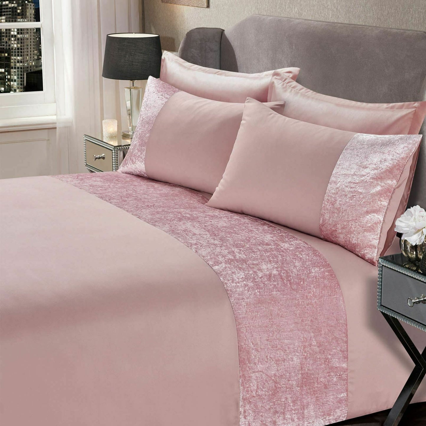 Brushed Velvet Panel Duvet Cover Set – 4 Colours, Single to Super King