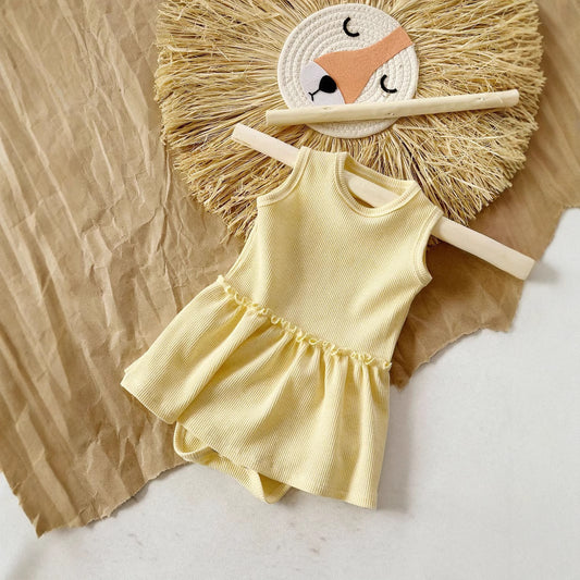 Baby Girl Waffle Cotton Sleeveless Romper – 3 Colours