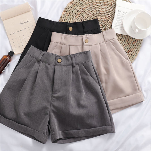 Wide Leg Cotton Casual Shorts | High Waist | Khaki, Gray, Black